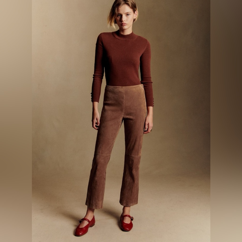 Sezane Ciara Trousers Camel Leather Suede Size 4